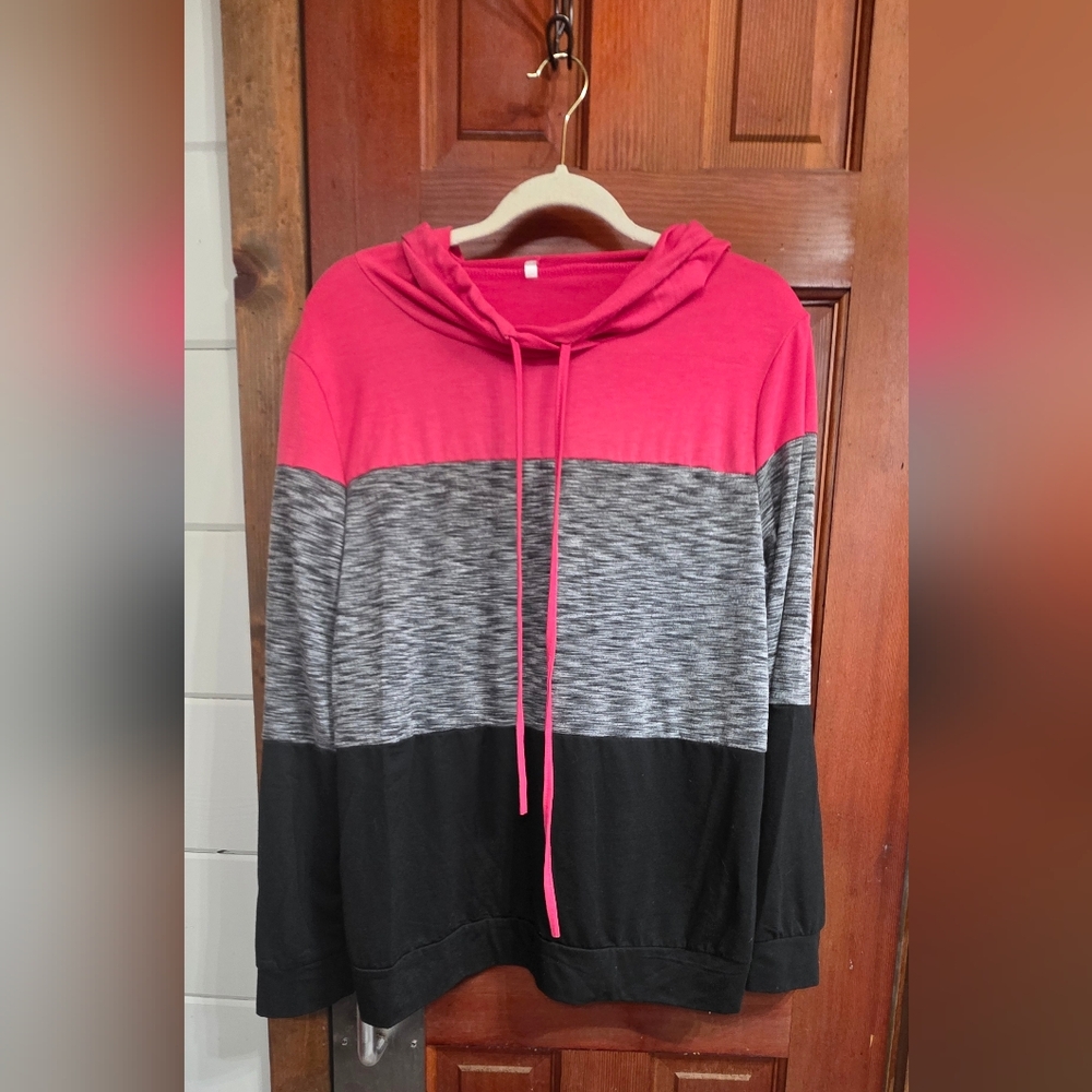 Pink and Gray Colorblock Hoodie